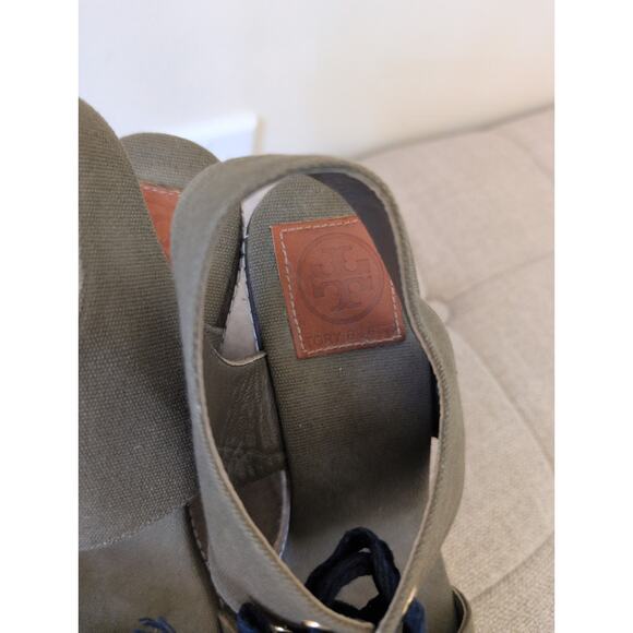 Tory Burch Army Green Canvas Espadrille Wedges size 9 - Picture 2 of 8